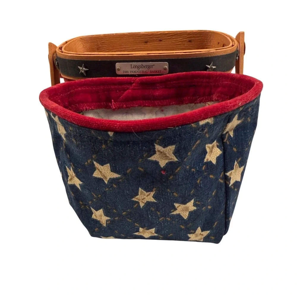 Longaberger 2001 Inaugural Basket Patriotic Red Blue‎ Handwoven with Liner Liner